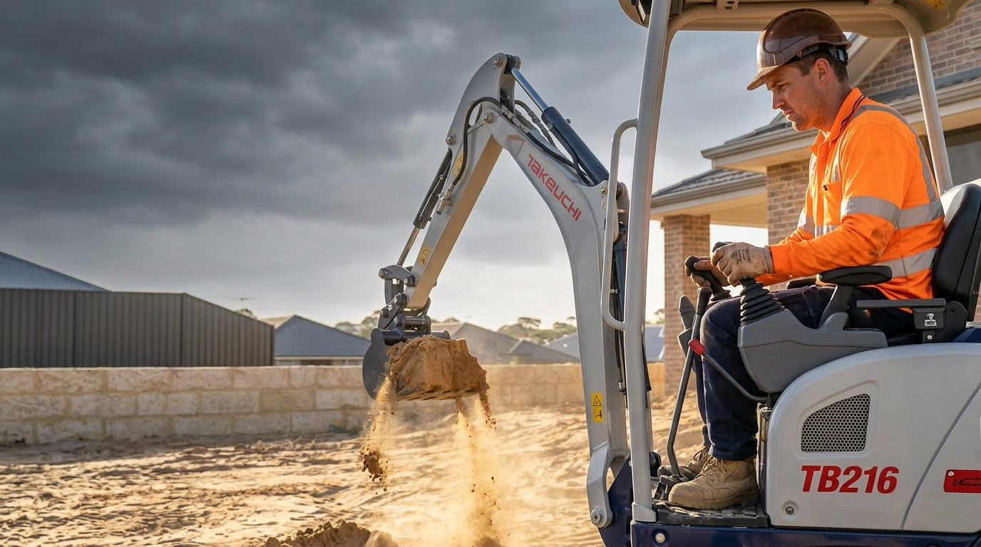 1.8-tonne mini excavator working on a tight-access residential site in Perth